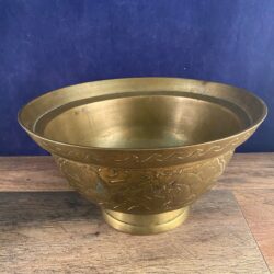 Chinese Brass/Bronze Censer Offering Bowl 8” Engraved Dragon Scenery