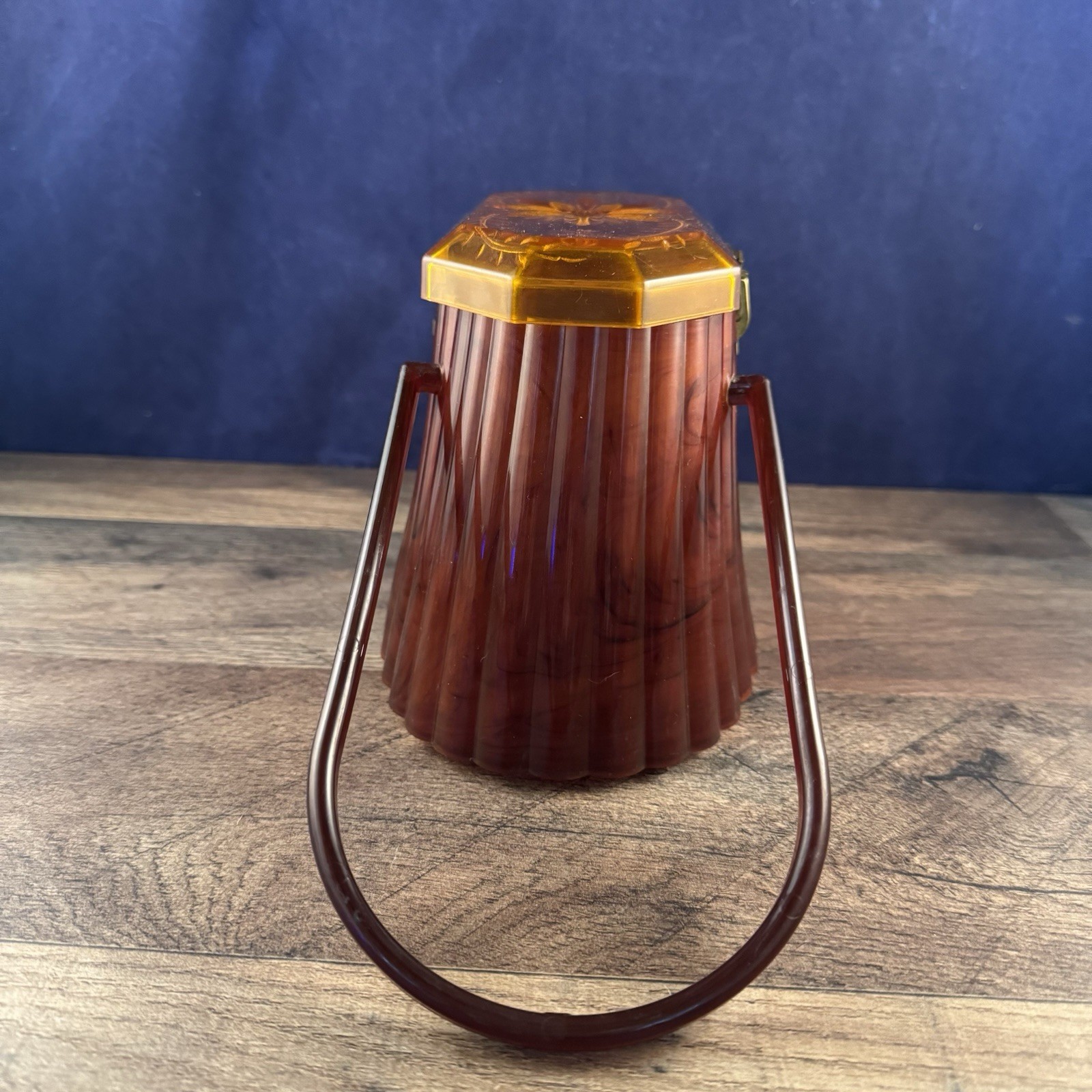Ranhill Corp. Etched and Sculpted Amber Swirl Acetate Box Purse, 1950s Vintage - Image 6