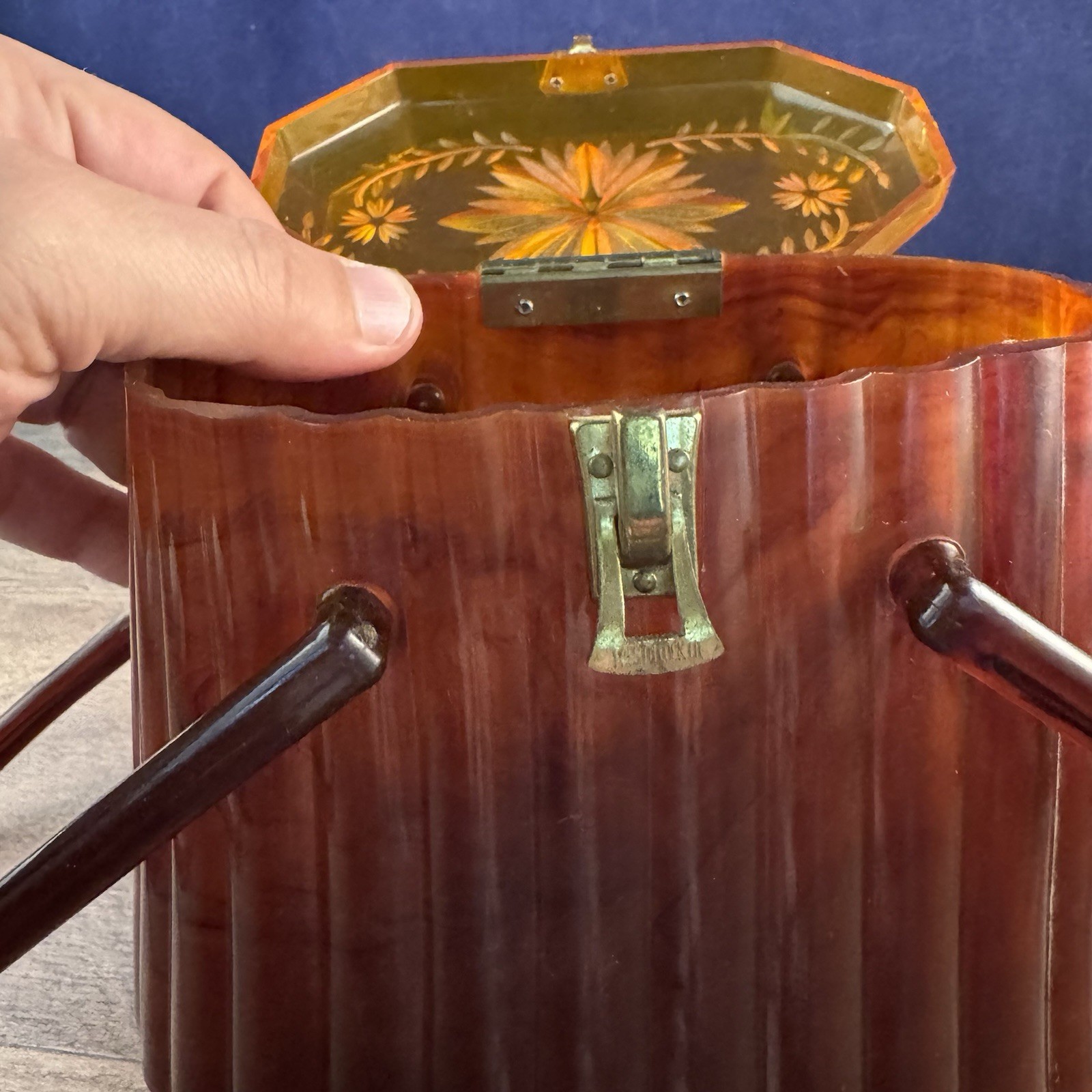 Ranhill Corp. Etched and Sculpted Amber Swirl Acetate Box Purse, 1950s Vintage - Image 17