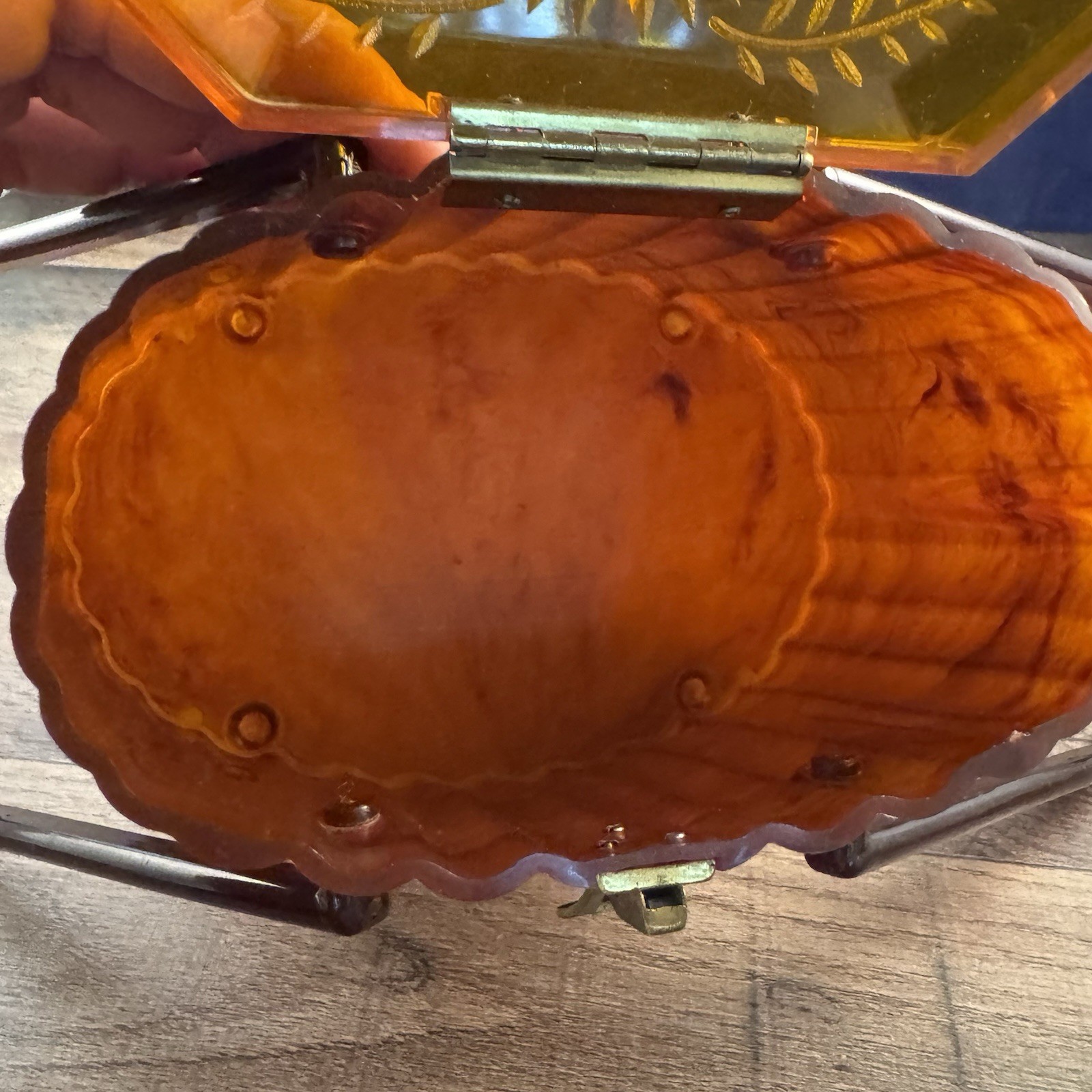 Ranhill Corp. Etched and Sculpted Amber Swirl Acetate Box Purse, 1950s Vintage - Image 18