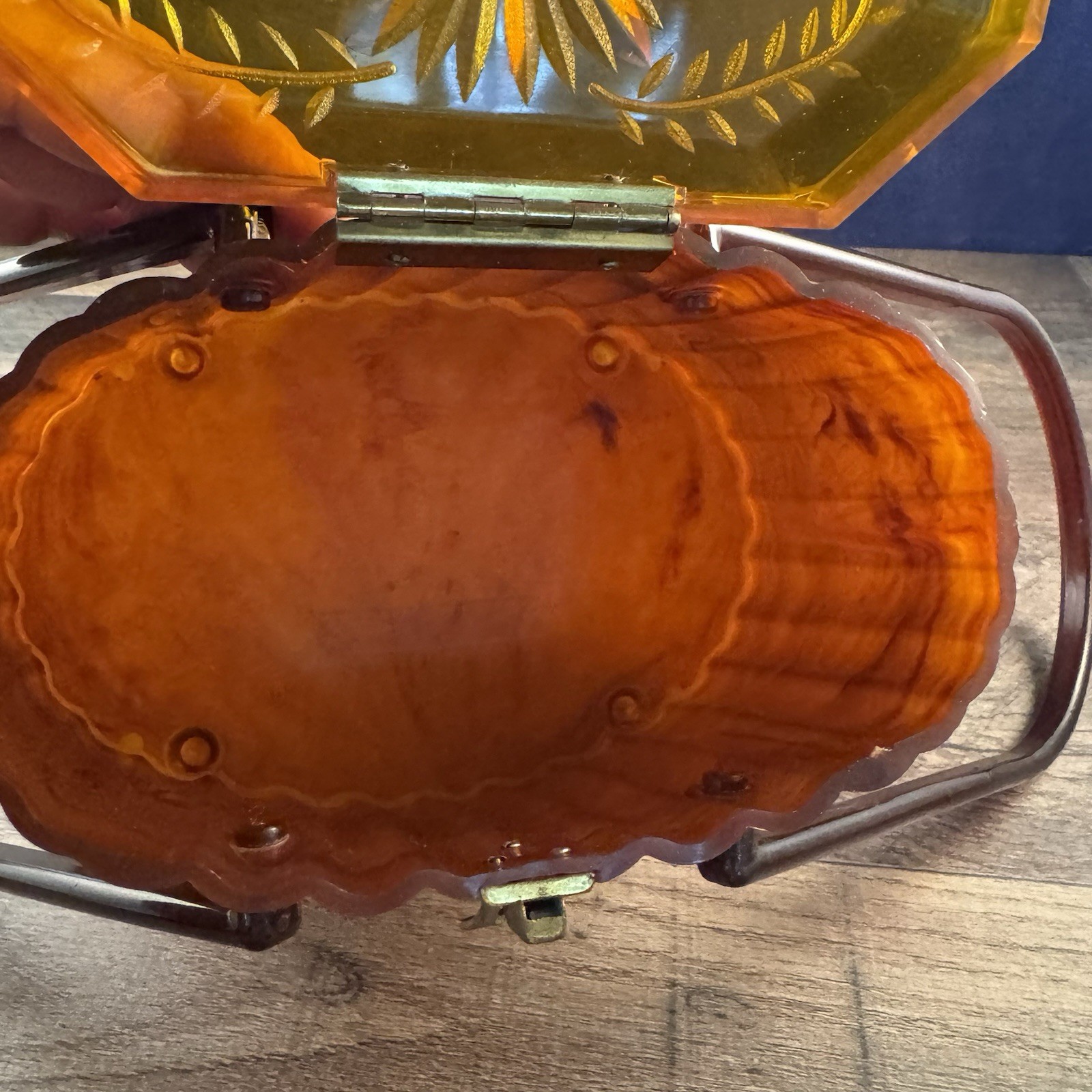 Ranhill Corp. Etched and Sculpted Amber Swirl Acetate Box Purse, 1950s Vintage - Image 19