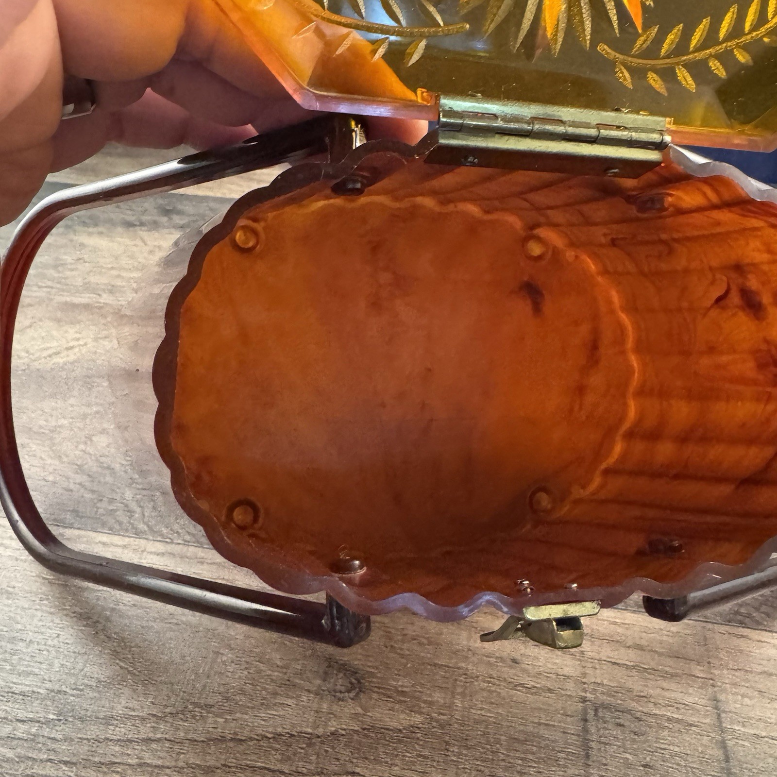 Ranhill Corp. Etched and Sculpted Amber Swirl Acetate Box Purse, 1950s Vintage - Image 20