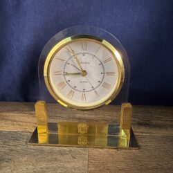 Linden Quartz Desk Clock Gold Tone Finish, Tested mid century modern NJ Emblem