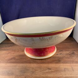 Large Heavy Oriental Basin Pedestal Bowl Red White Gold K.T.&K. 15.5"Dia x 7.5"H