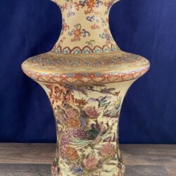 Large VINTAGE Japanese Royal Satsuma Gold Gilt Hand Painted VASE Peacocks