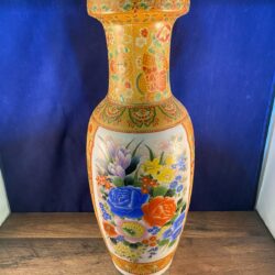 VTG Large Oriental Style Vase Multicolor Flowers Leaves Floral 7.5"DIA x 18.5"H | eBay