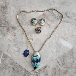 Eisenberg Enamel Rhinestone Blue Fish Pendant Necklace Earrings Ring Set SIGNED | eBay