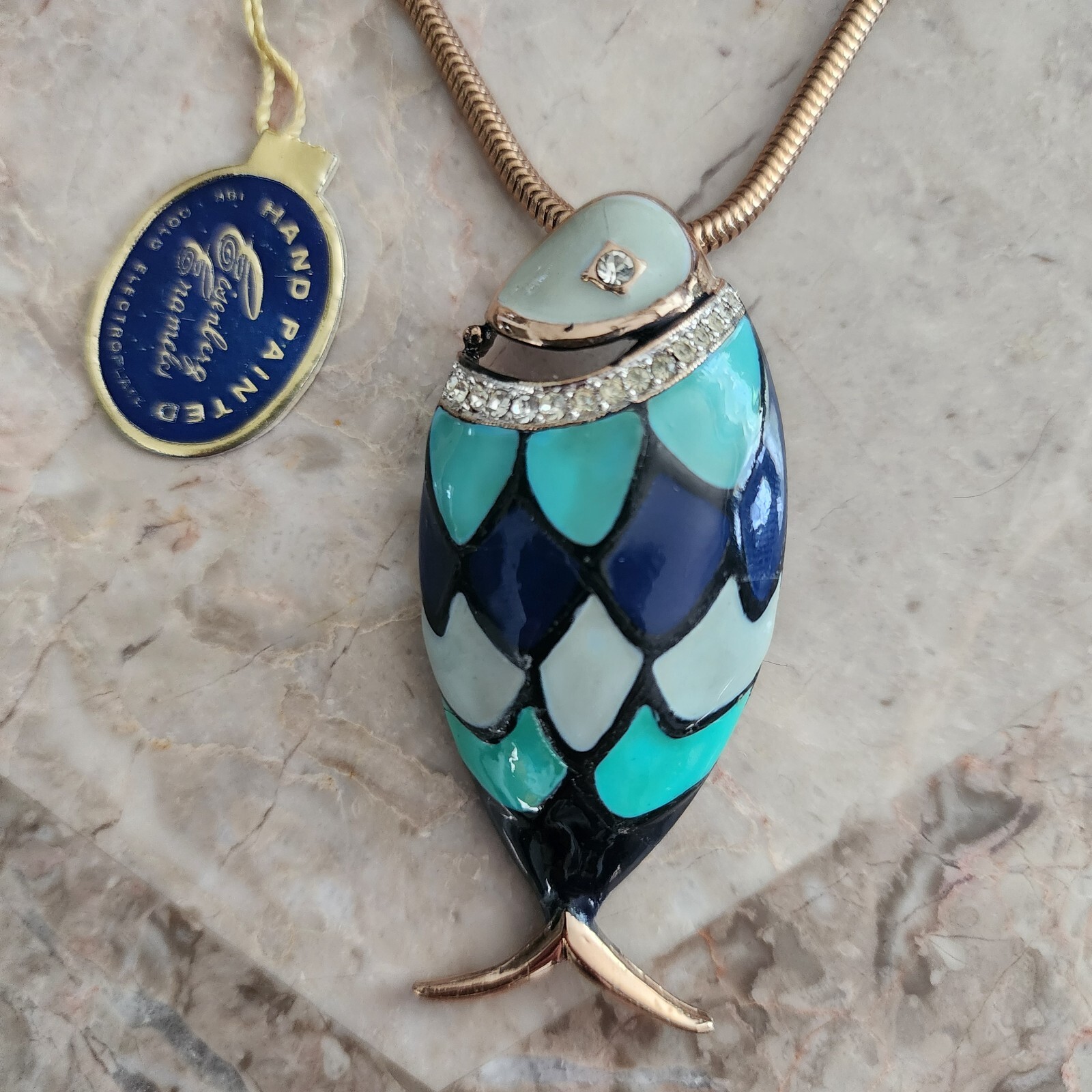 Eisenberg Enamel Rhinestone Blue Fish Pendant Necklace Earrings Ring Set SIGNED | eBay - Image 2