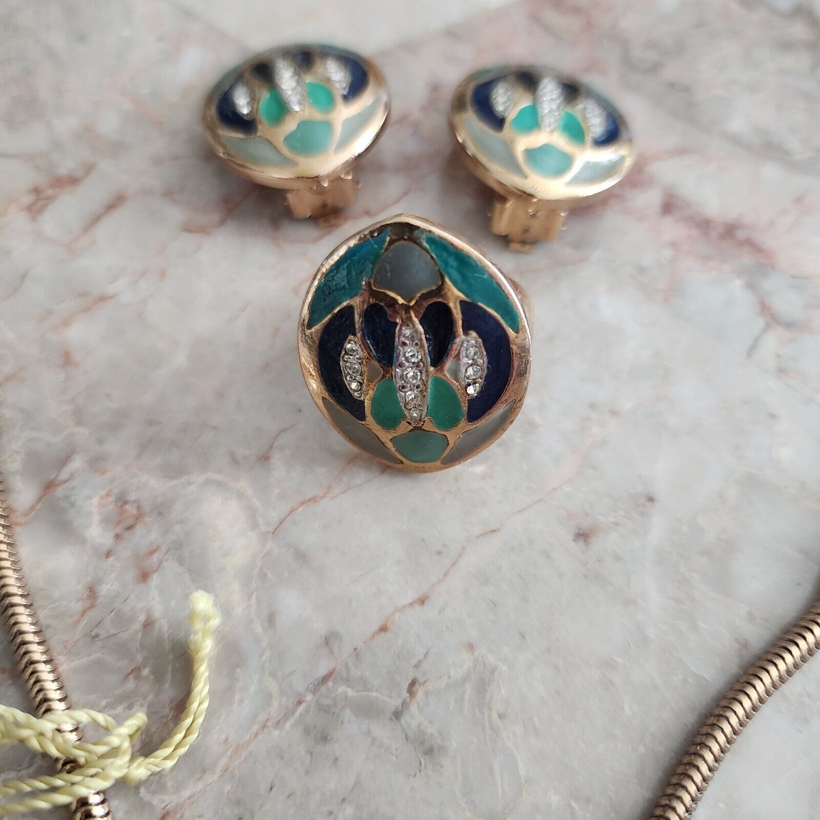 Eisenberg Enamel Rhinestone Blue Fish Pendant Necklace Earrings Ring Set SIGNED | eBay - Image 3