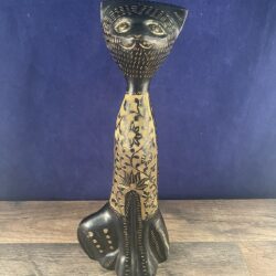 Vtg Black Metal Gold Etched MCM Modernist Cat Statue Figure Sculpture Bast